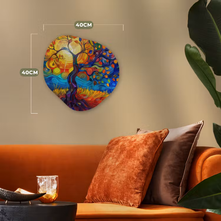 Boom - Zon - Verflook - Kleuren - Abstract Wandcirkel Organisch Forex 3mm klein -sfeer3