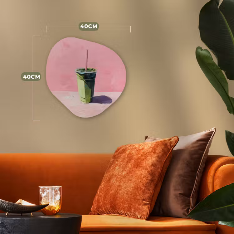 Beker - Rietje - Minimalistisch - Groen Wandcirkel Organisch Forex 3mm klein -sfeer3
