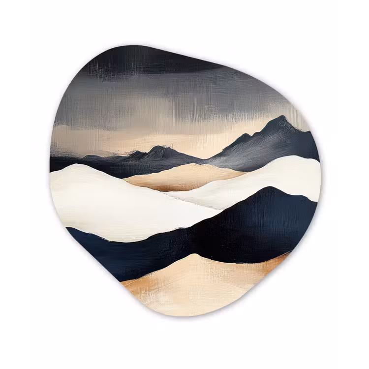 Bergen - Donkerblauw - Landschap Wandcirkel Organisch Forex 3mm klein -3d