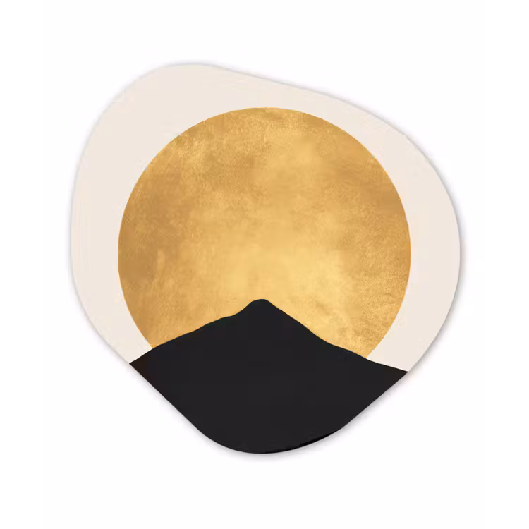 Bergsilhouetten - Gouden cirkel - Beige Wandcirkel Organisch Forex 3mm klein -3d