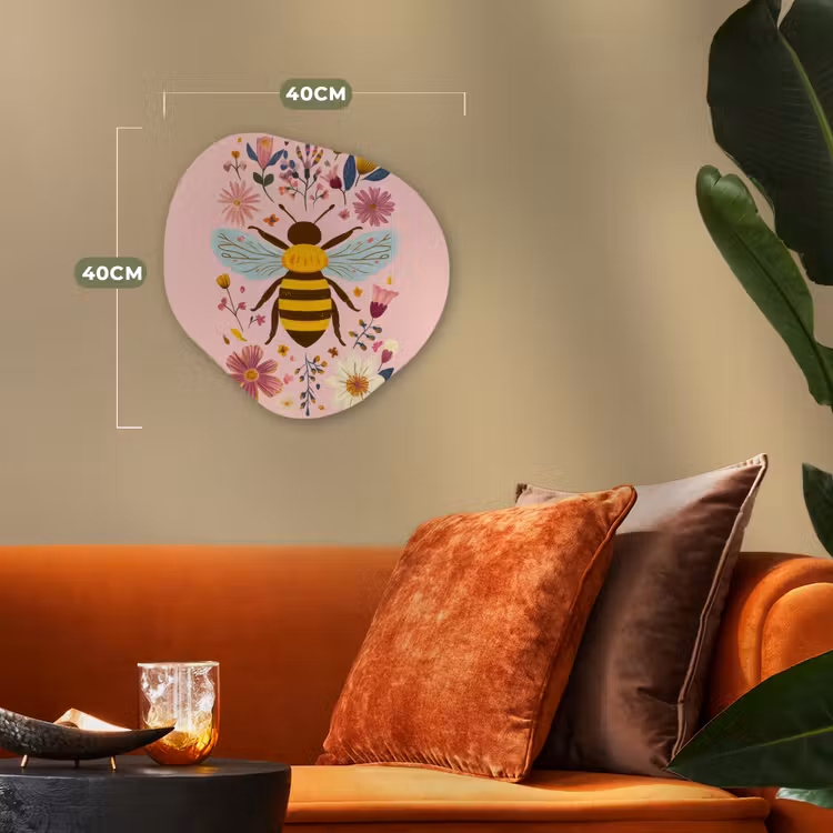 Bij - Geel - Bloemen - Kleurrijk Wandcirkel Organisch Forex 3mm klein -sfeer3