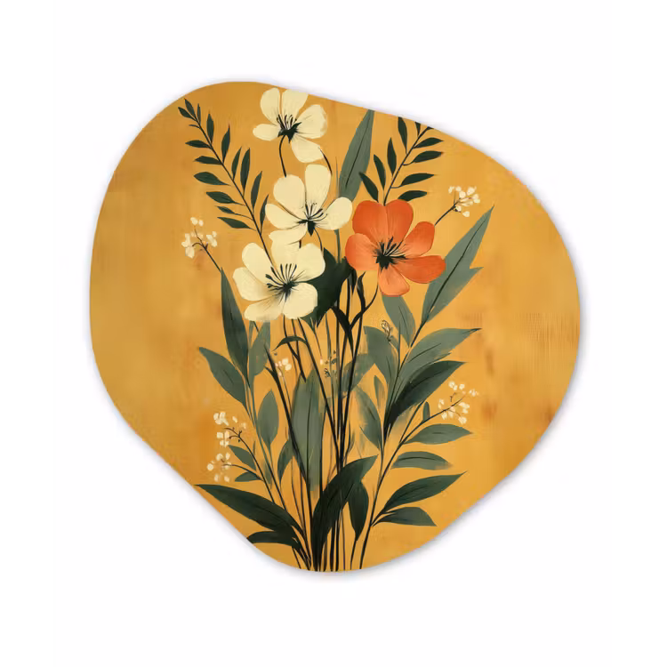Bladeren - Boeket - Bloemen - Geel Wandcirkel Organisch Forex 3mm klein -3d