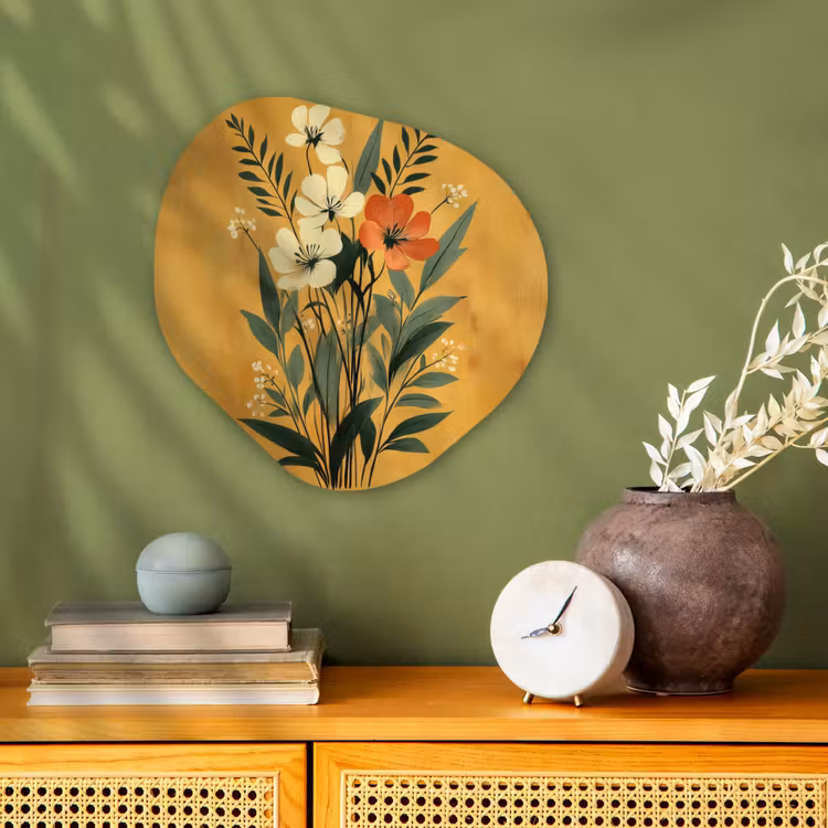 Bladeren - Boeket - Bloemen - Geel Wandcirkel Organisch Forex 3mm klein -sfeer2