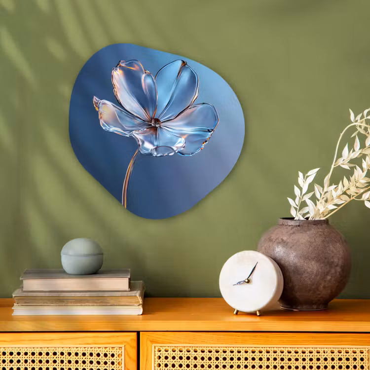 Blauw - Bloem - Glazen - Sierlijk Wandcirkel Organisch Forex 3mm klein -sfeer2