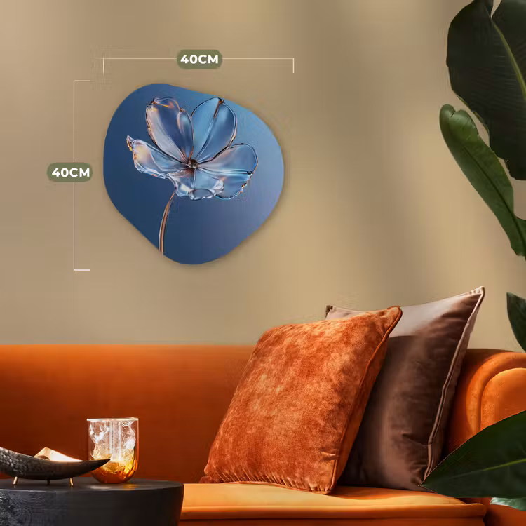 Blauw - Bloem - Glazen - Sierlijk Wandcirkel Organisch Forex 3mm klein -sfeer3