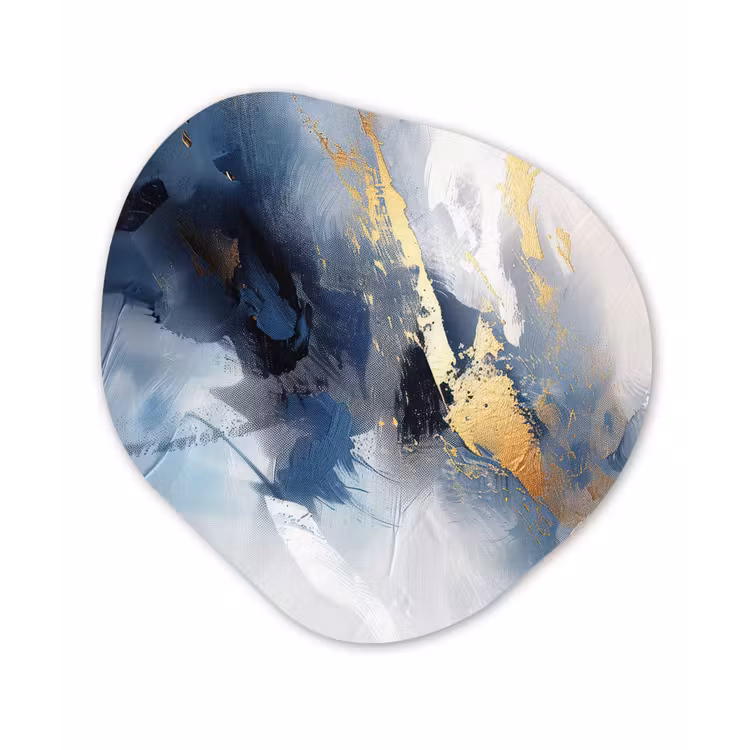 Blauw - Modern - Marmer - Abstract - Goud Wandcirkel Organisch Forex 3mm klein -3d