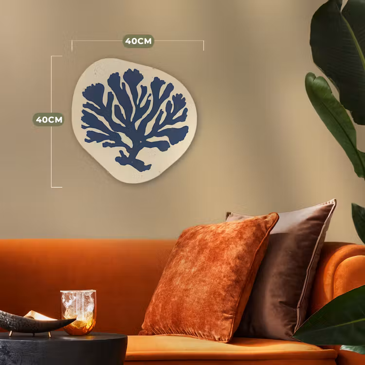 Blauw koraal - Vertakkingen - Beige Wandcirkel Organisch Forex 3mm klein -sfeer3