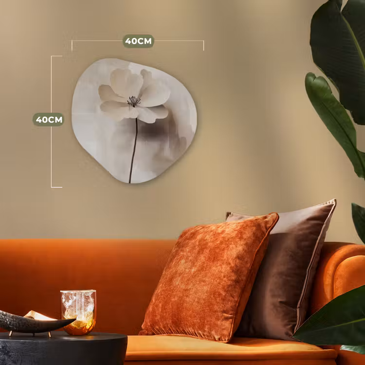 Bloem - Beige - Verf - Schaduw Wandcirkel Organisch Forex 3mm klein -sfeer3