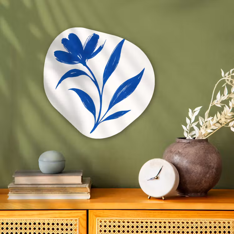 Bloem - Blaadjes - Minimalistisch - Blauw Wandcirkel Organisch Forex 3mm klein -sfeer2