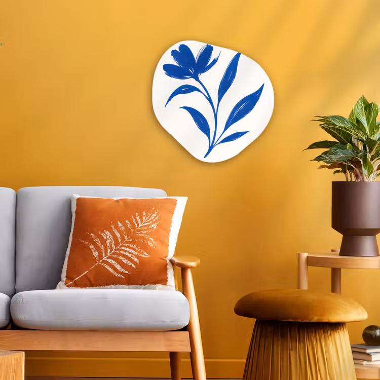 Bloem - Blaadjes - Minimalistisch - Blauw Wandcirkel Organisch Forex 3mm klein -sfeer4