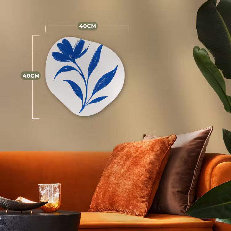 Bloem - Blaadjes - Minimalistisch - Blauw Wandcirkel Organisch Forex 3mm klein -sfeer3