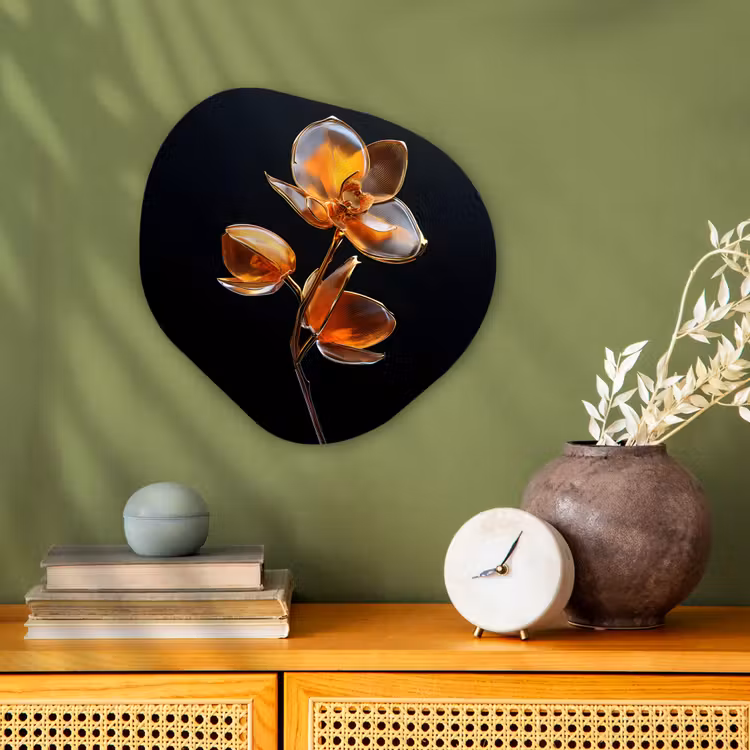 Bloem - Orchidee - Oranje Wandcirkel Organisch Forex 3mm klein -sfeer2