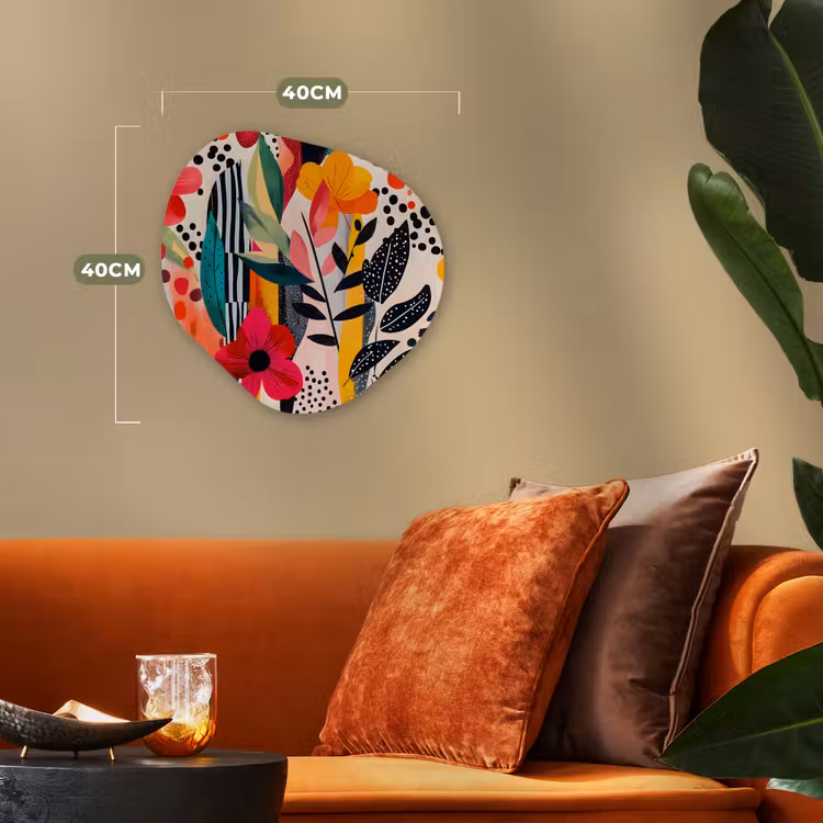 Bloemen - Bladeren - Abstract - Kleurrijk Wandcirkel Organisch Forex 3mm klein -sfeer3