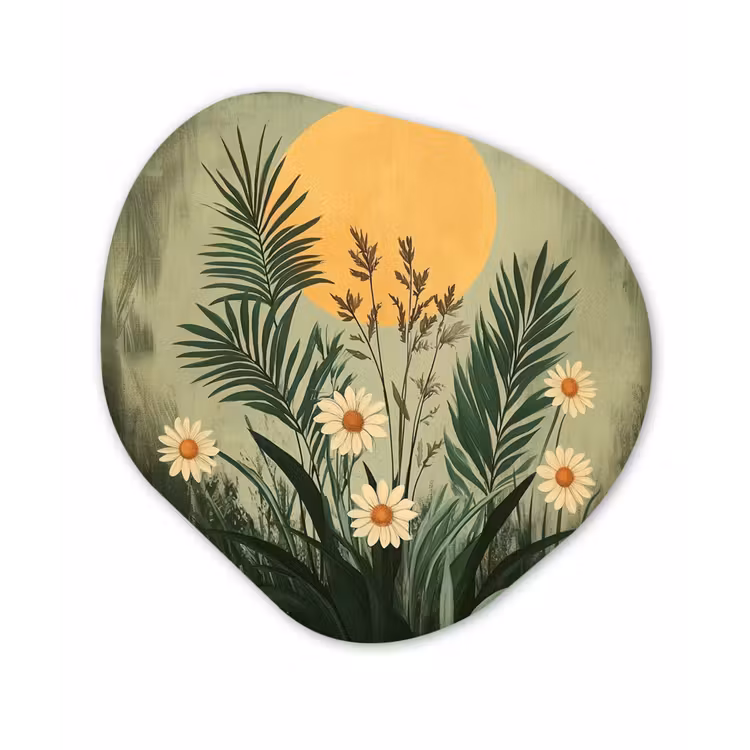 Bloemen - Bladeren - Zon - Groen Wandcirkel Organisch Forex 3mm klein -3d