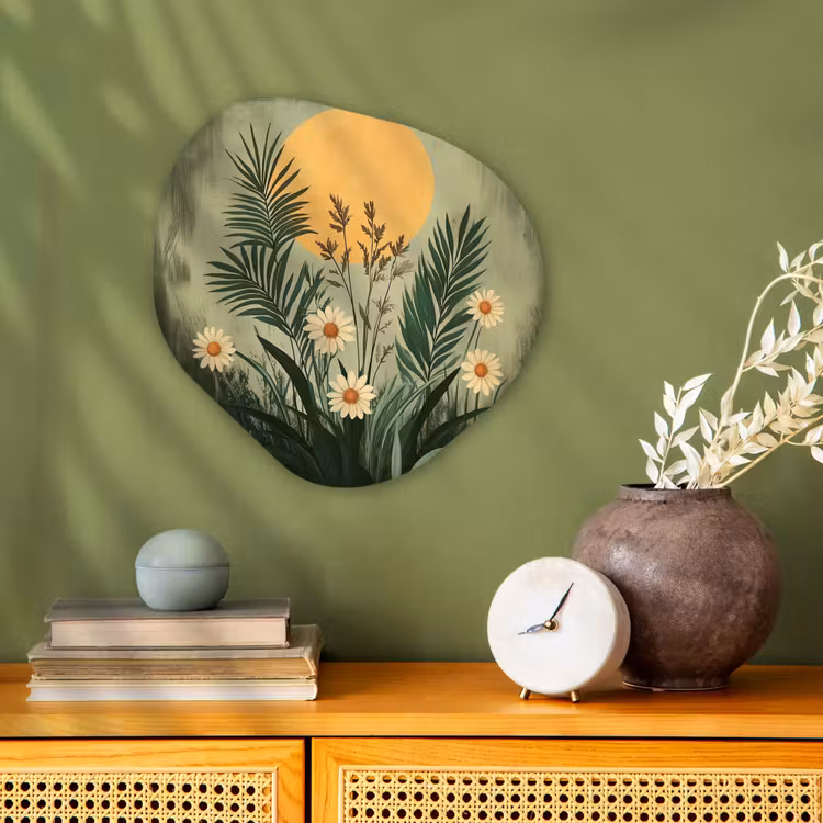Bloemen - Bladeren - Zon - Groen Wandcirkel Organisch Forex 3mm klein -sfeer2