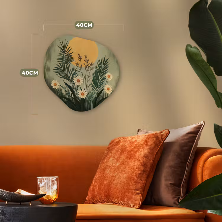 Bloemen - Bladeren - Zon - Groen Wandcirkel Organisch Forex 3mm klein -sfeer3