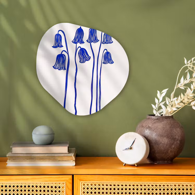 Bloemen - Blauw - Lijnen - Bloemblaadjes Wandcirkel Organisch Forex 3mm klein -sfeer2