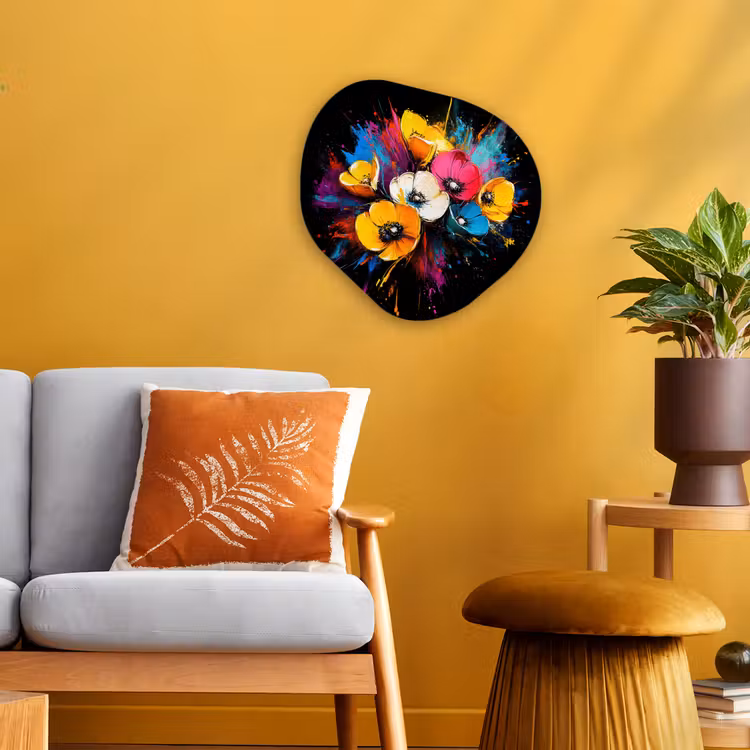 Bloemen - Kleurrijk - Graffiti - Modern - Boeket Wandcirkel Organisch Forex 3mm klein -sfeer4