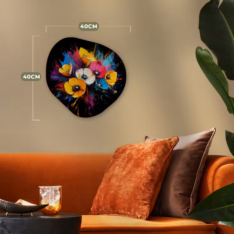 Bloemen - Kleurrijk - Graffiti - Modern - Boeket Wandcirkel Organisch Forex 3mm klein -sfeer3