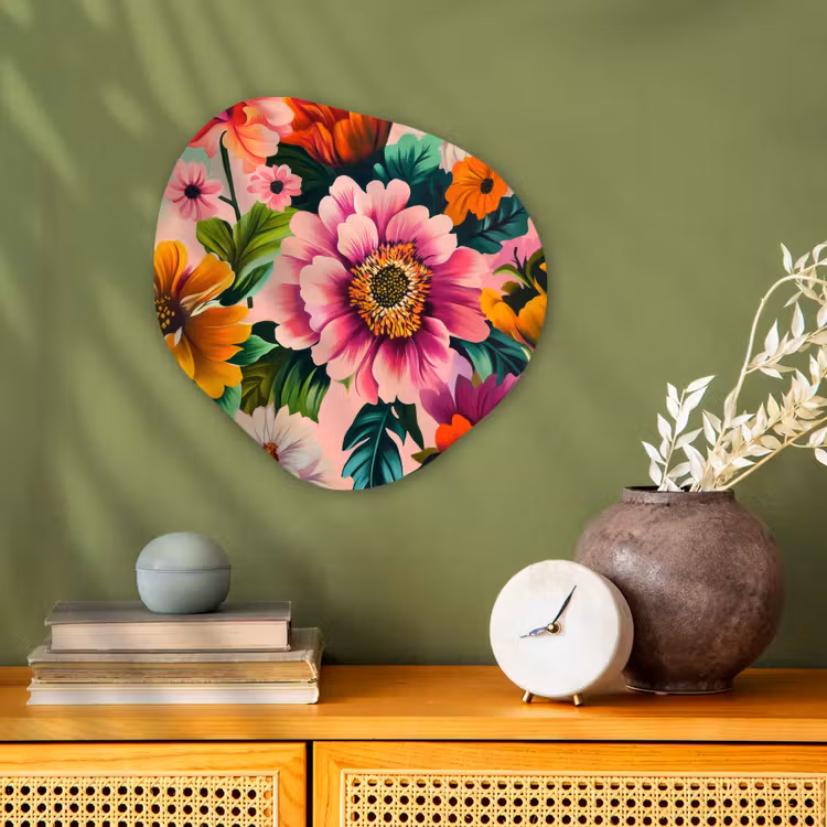 Bloemen - Kleurrijk - Roze Wandcirkel Organisch Forex 3mm klein -sfeer2