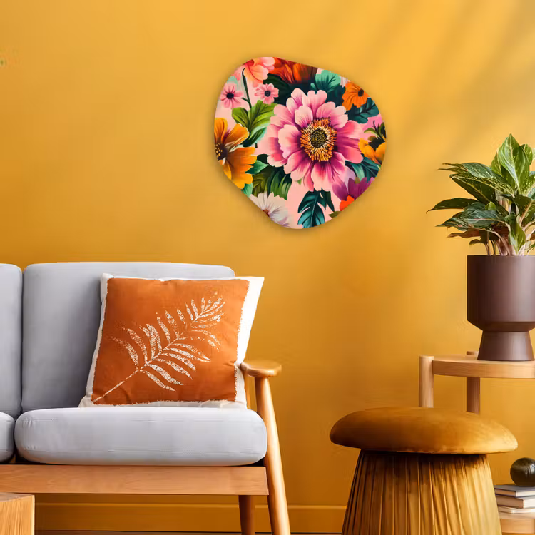 Bloemen - Kleurrijk - Roze Wandcirkel Organisch Forex 3mm klein -sfeer4