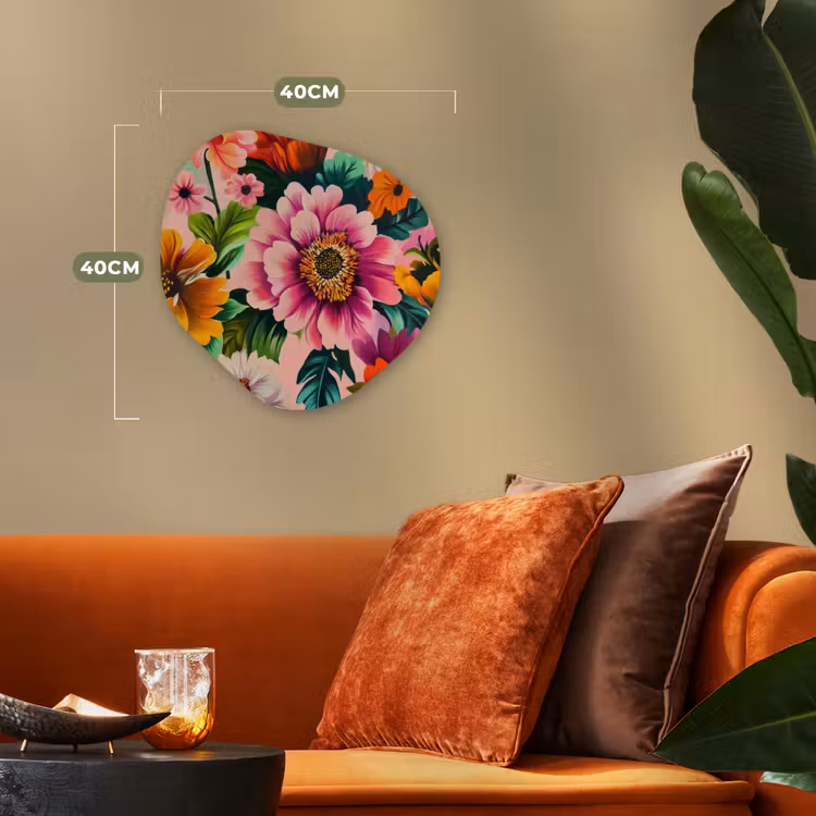 Bloemen - Kleurrijk - Roze Wandcirkel Organisch Forex 3mm klein -sfeer3