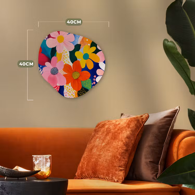 Bloemen - Kleurrijk - Stippen Wandcirkel Organisch Forex 3mm klein -sfeer3