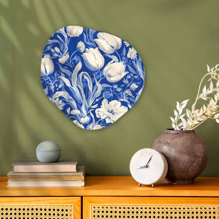 Bloemen - Delfts Blauw - Patroon - Tulp Wandcirkel Organisch Forex 3mm klein -sfeer2