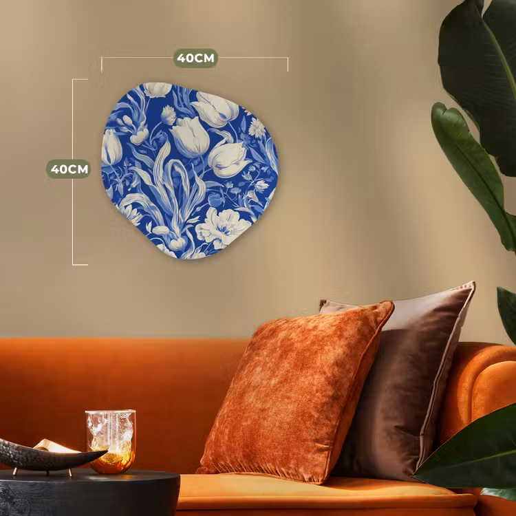 Bloemen - Delfts Blauw - Patroon - Tulp Wandcirkel Organisch Forex 3mm klein -sfeer3