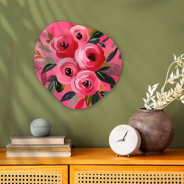 Bloemen - Verf - Roze Wandcirkel Organisch Forex 3mm klein -sfeer2