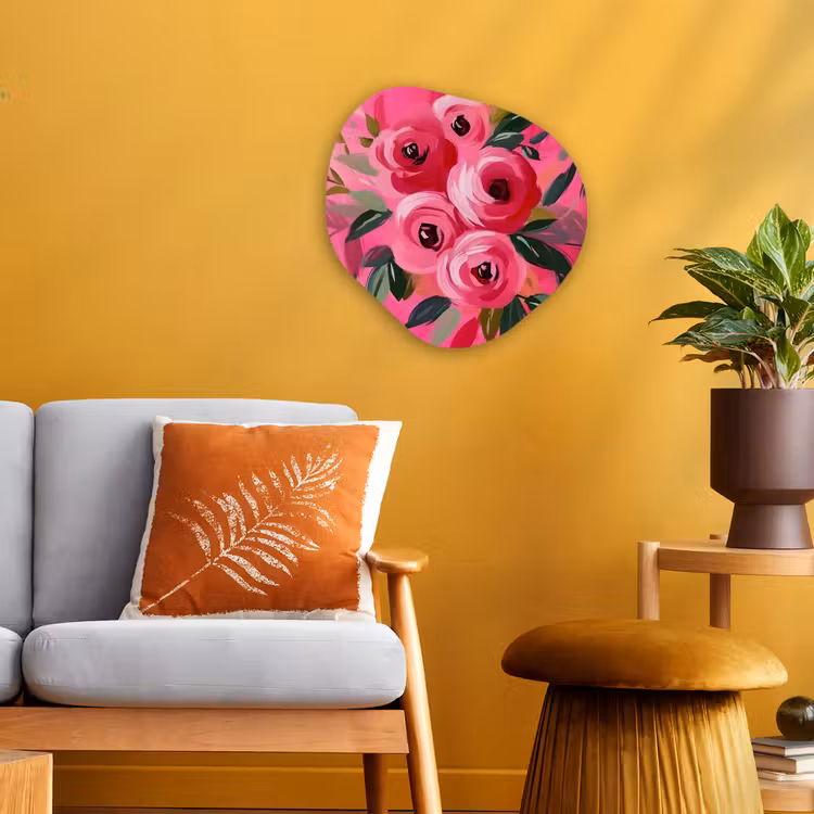 Bloemen - Verf - Roze Wandcirkel Organisch Forex 3mm klein -sfeer4