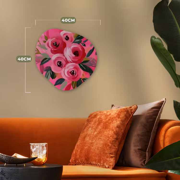 Bloemen - Verf - Roze Wandcirkel Organisch Forex 3mm klein -sfeer3