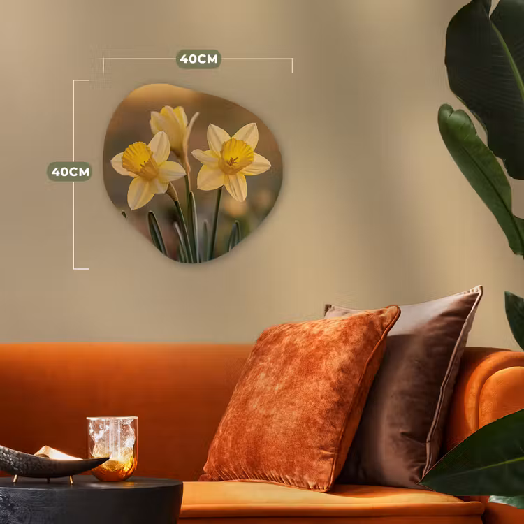 Bloemen - Geel - Wazig Wandcirkel Organisch Forex 3mm klein -sfeer3