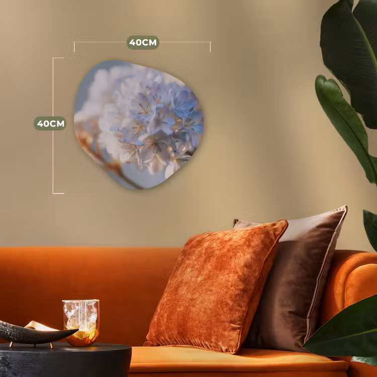 Bloemen - Lichtblauw - Wazig - Trosje Wandcirkel Organisch Forex 3mm klein -sfeer3