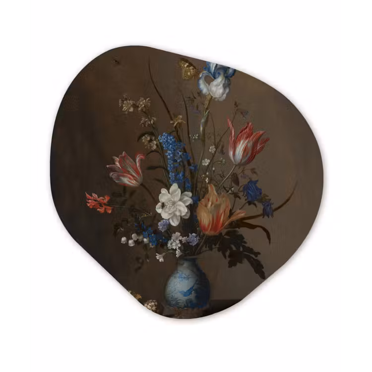 Bloemen in een Wan-Li vaas en schelpen - Schilderij van Balthasar van der Ast Wandcirkel Organisch Forex 3mm klein -3d