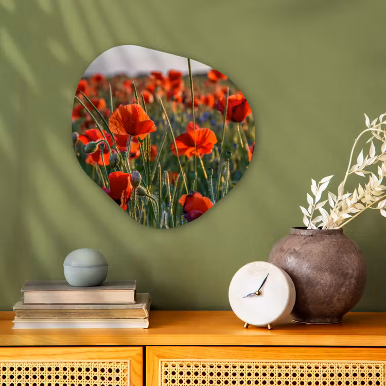 Bloemen - Klaprozen - Natuur - Rood Wandcirkel Organisch Forex 3mm klein -sfeer2