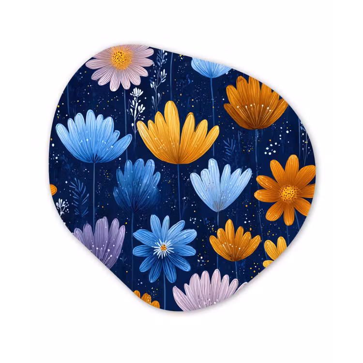 Bloemen - Patroon - Blauw - Contrast Wandcirkel Organisch Forex 3mm klein -3d