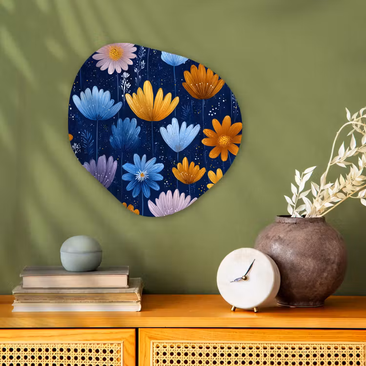 Bloemen - Patroon - Blauw - Contrast Wandcirkel Organisch Forex 3mm klein -sfeer2