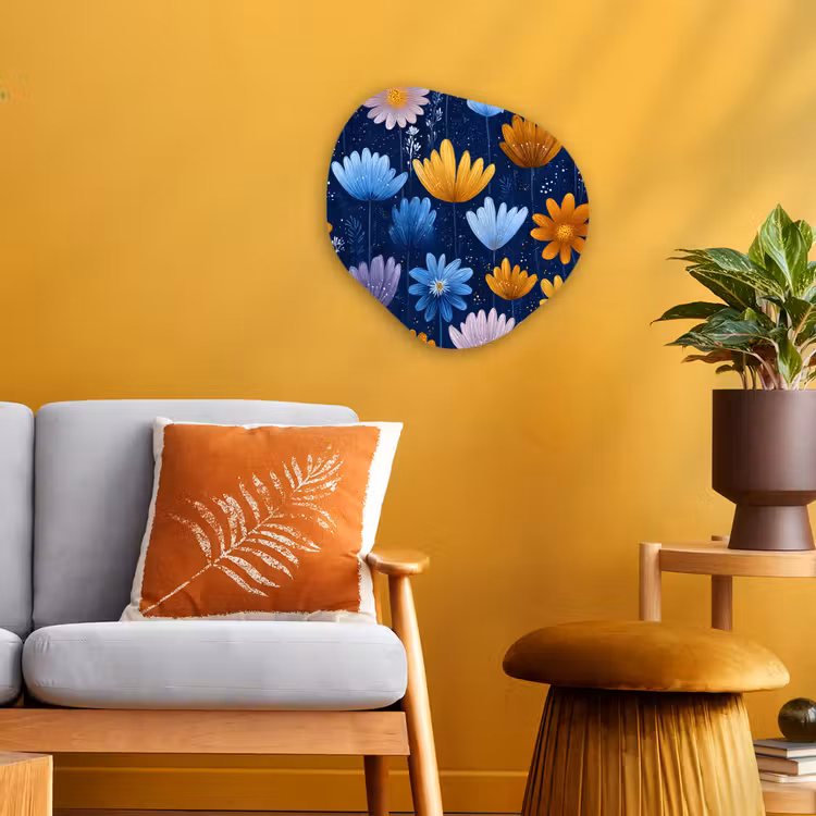 Bloemen - Patroon - Blauw - Contrast Wandcirkel Organisch Forex 3mm klein -sfeer4