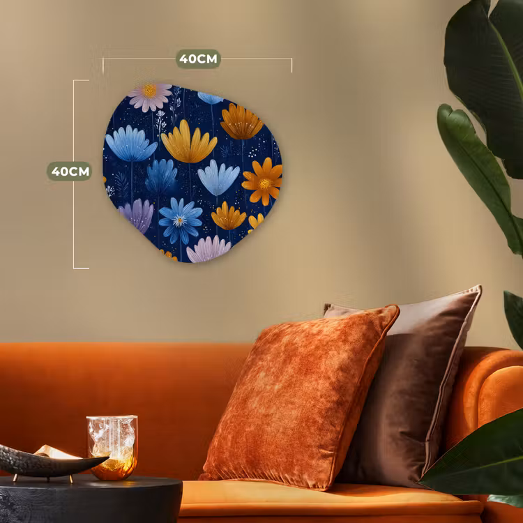 Bloemen - Patroon - Blauw - Contrast Wandcirkel Organisch Forex 3mm klein -sfeer3