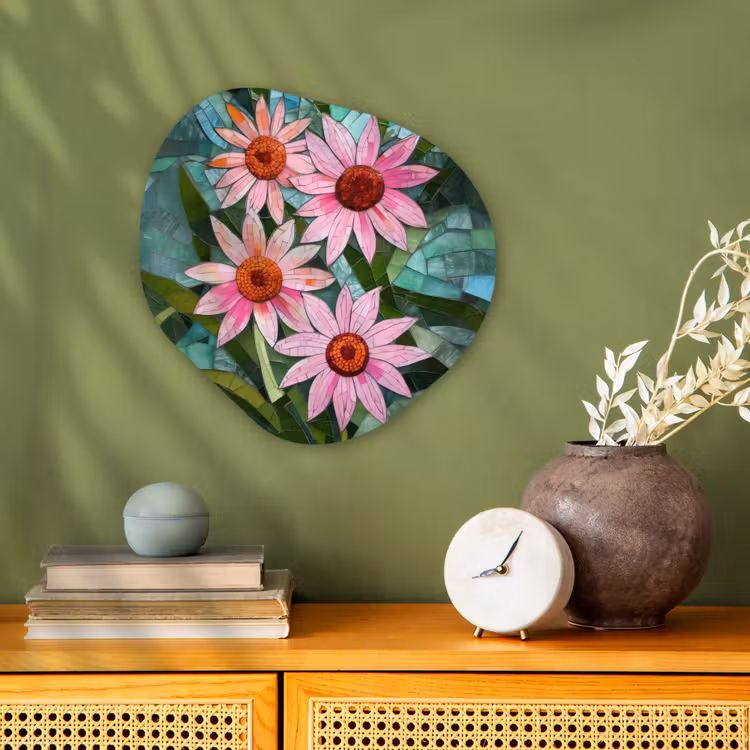 Bloemen - Roze - Glasmozaïek Wandcirkel Organisch Forex 3mm klein -sfeer2