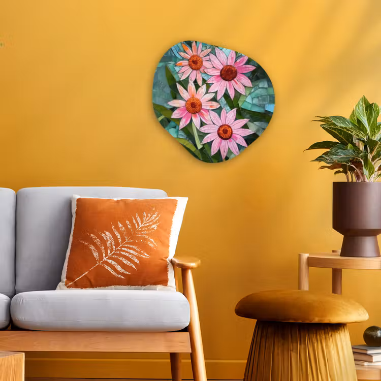 Bloemen - Roze - Glasmozaïek Wandcirkel Organisch Forex 3mm klein -sfeer4