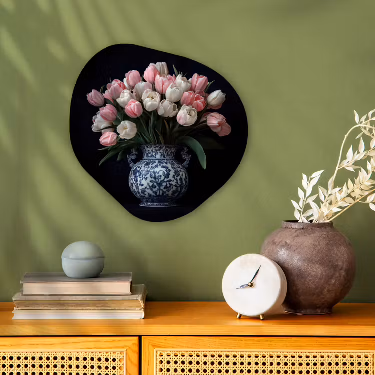 Bloemen - Roze - Tulpen - Vaas Wandcirkel Organisch Forex 3mm klein -sfeer2