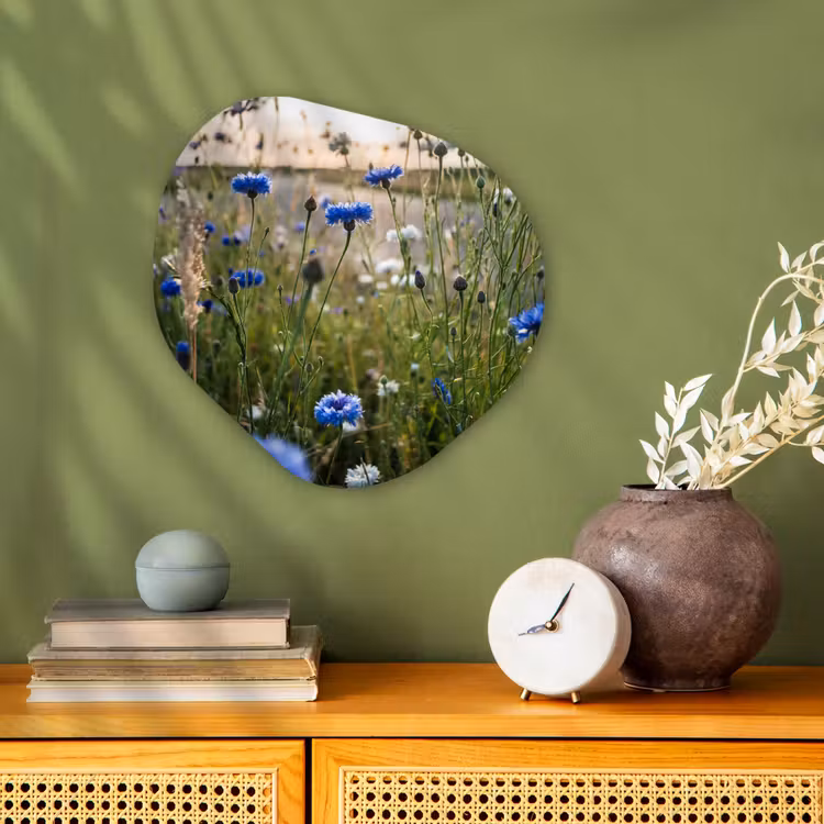 Bloemen - Zomer - Korenbloem - Blauw - Zon - Wolken Wandcirkel Organisch Forex 3mm klein -sfeer2