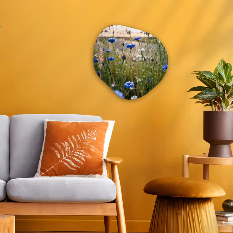 Bloemen - Zomer - Korenbloem - Blauw - Zon - Wolken Wandcirkel Organisch Forex 3mm klein -sfeer4