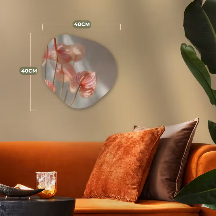 Bloemen - Stelen - Roze - Schaduw Wandcirkel Organisch Forex 3mm klein -sfeer3
