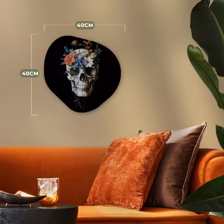 Bloemen - Schedel - Kleurrijk Wandcirkel Organisch Forex 3mm klein -sfeer3