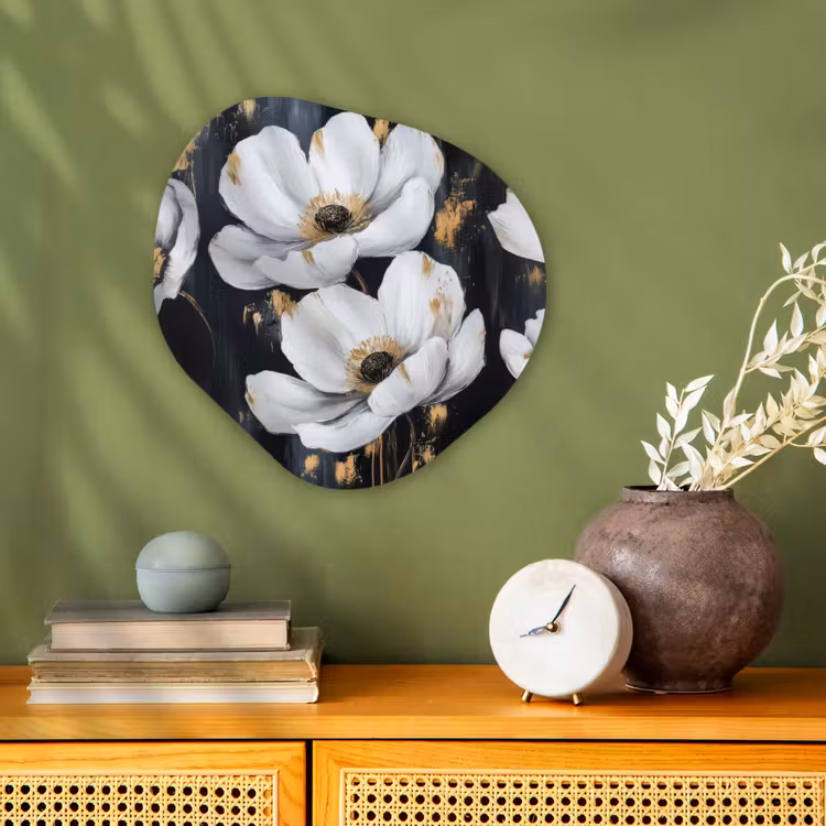 Bloemen - Wit - Abstract Wandcirkel Organisch Forex 3mm klein -sfeer2