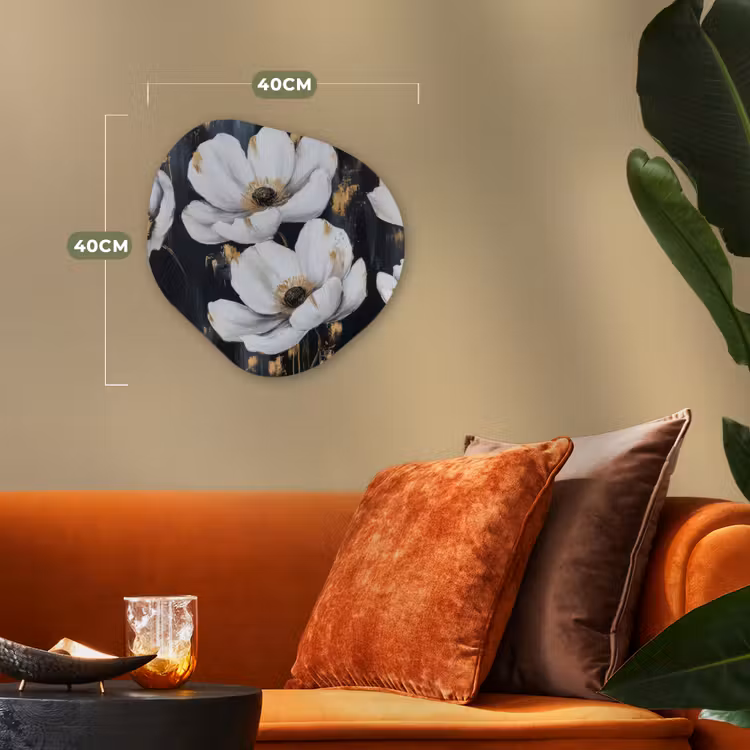Bloemen - Wit - Abstract Wandcirkel Organisch Forex 3mm klein -sfeer3