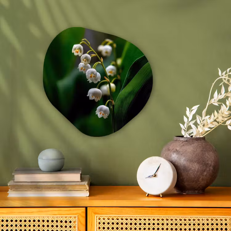 Bloemen - Wit - Bladeren - Lelietjes Wandcirkel Organisch Forex 3mm klein -sfeer2